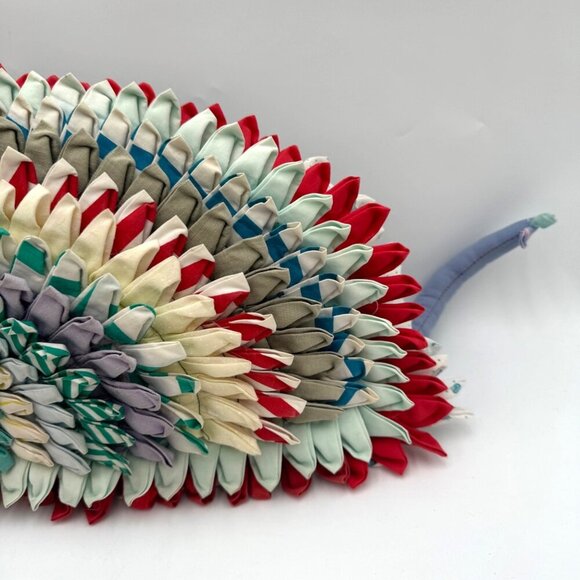 Vintage 1970s Embroidered Patchwork Blue Green Cat Pillow rare one of a kind spi - Picture 3 of 13